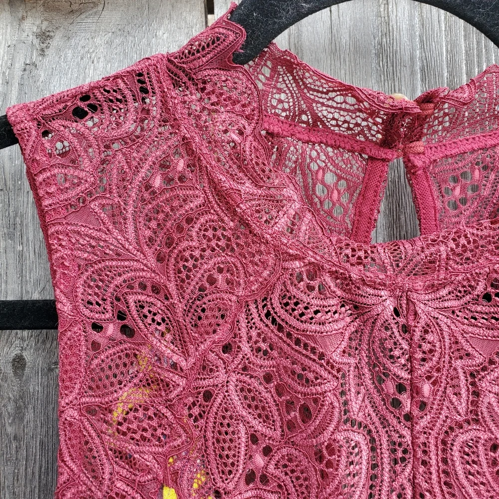 NWT Free People Maroon Lace Slip Dress - Picture 4 of 9